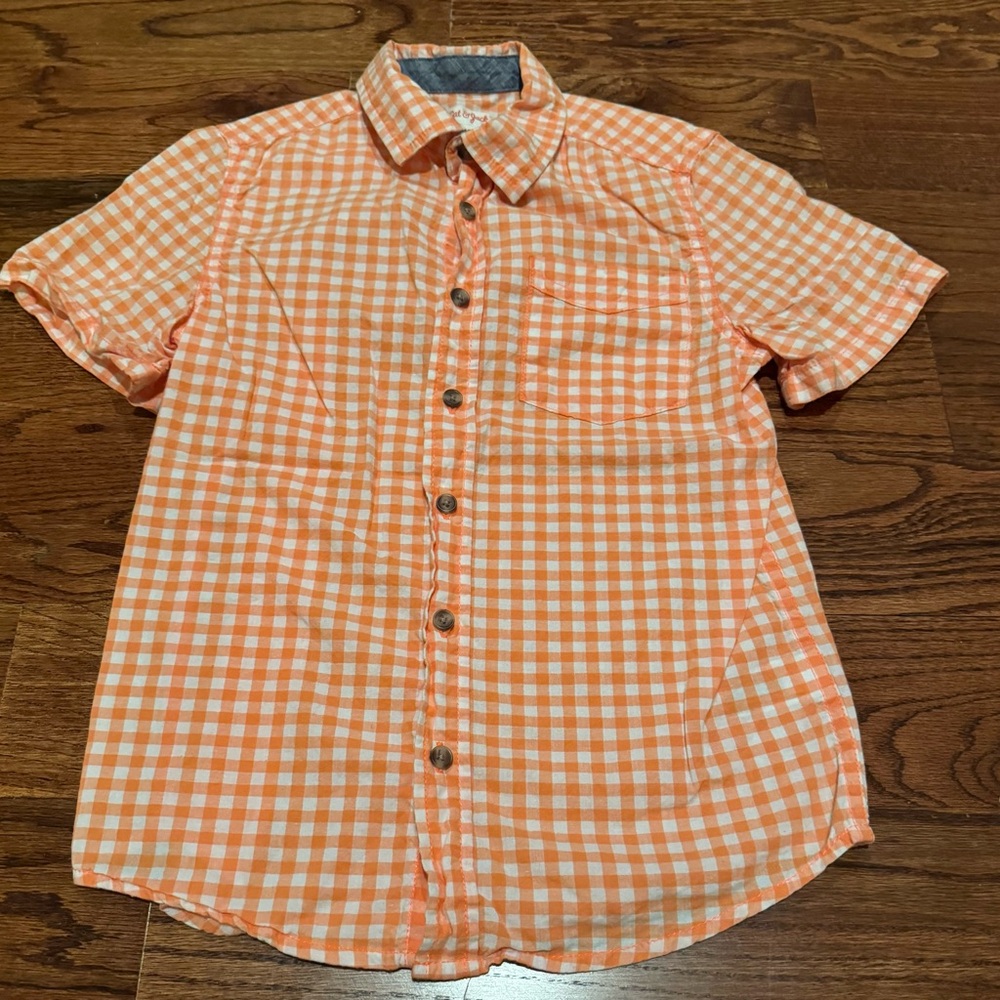 Cat & Jack Orange Plaid Boy’s Button-Down Shirt